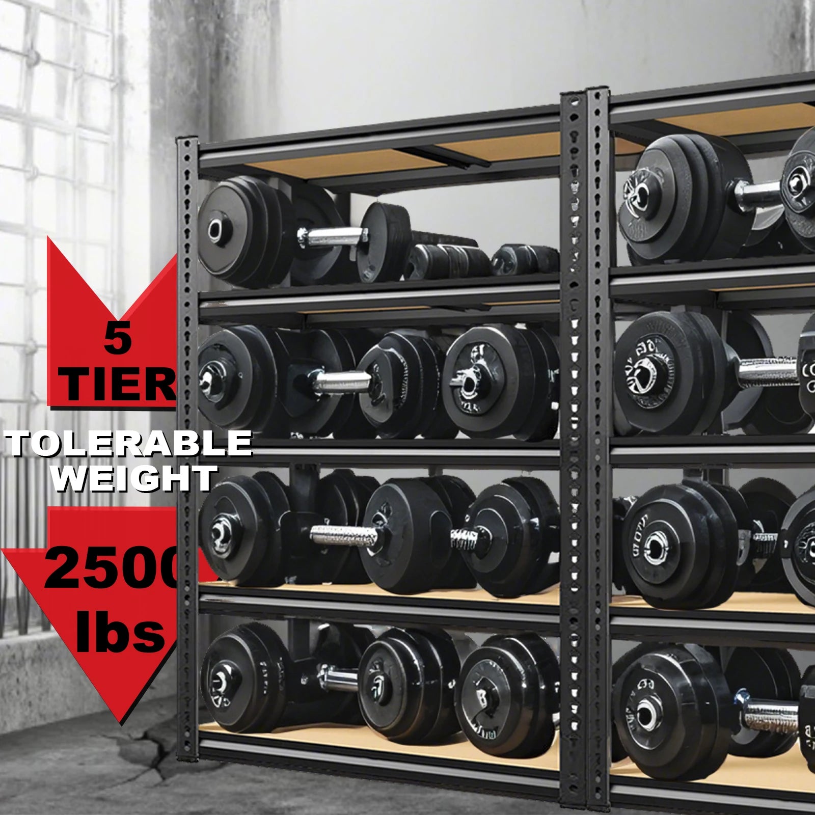 Heavy Duty 5-Tier Garage Shelving Unit — 2,000 LB Capacity, Adjustable Steel Storage Rack