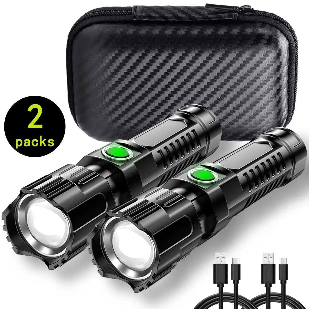 Zoomable LED Flashlight – USB-C Rechargeable, 3 Modes, Waterproof, 8–12hr Runtime for Camping & Hunting
