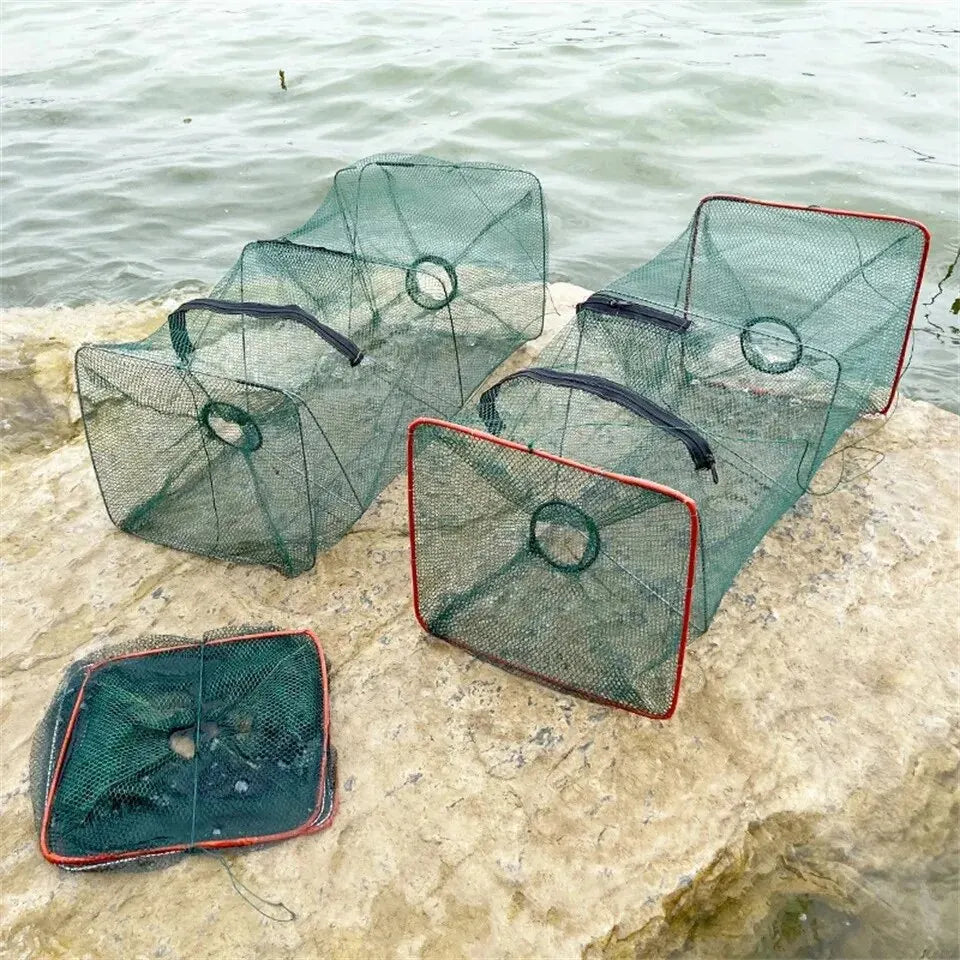 Collapsible Cast Net Fish Cage — Nylon Mesh Trap for Crab, Shrimp & Crayfish