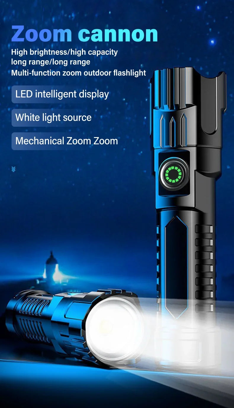 Zoomable LED Flashlight – USB-C Rechargeable, 3 Modes, Waterproof, 8–12hr Runtime for Camping & Hunting