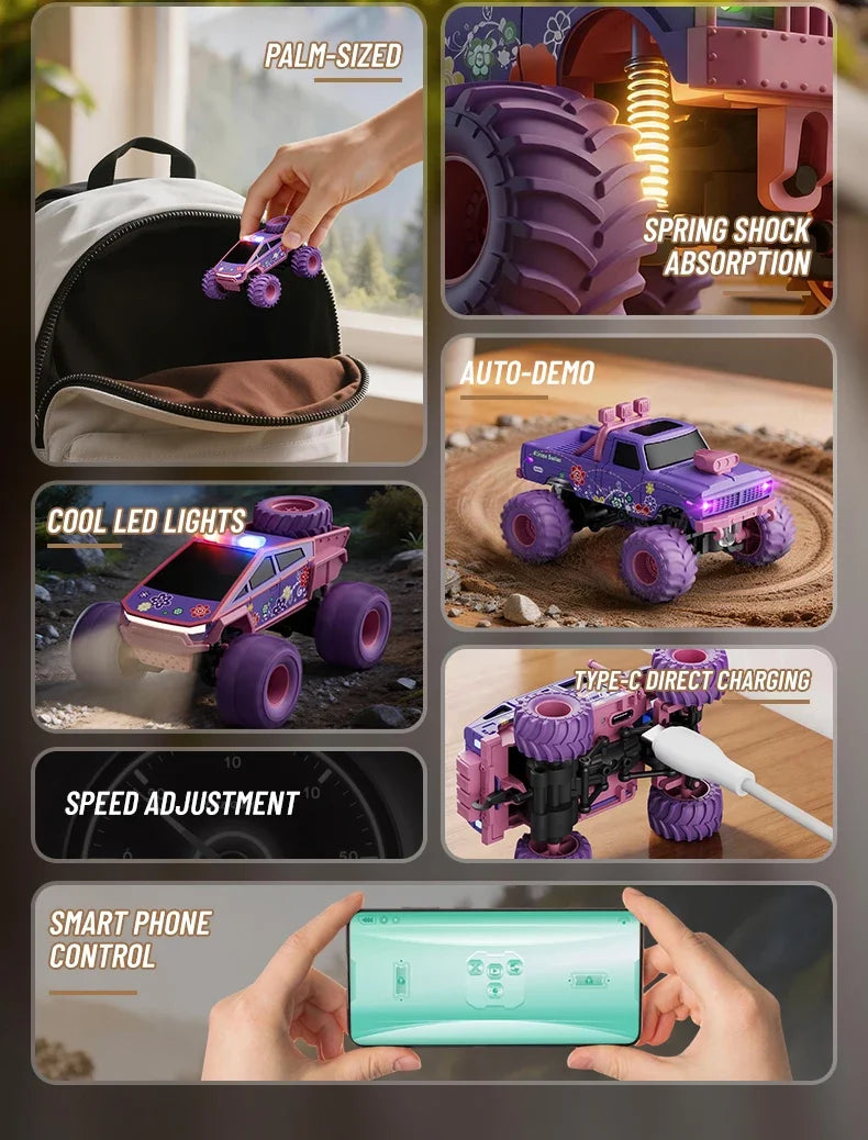 hot model 1:64 mini alloy remote control truck 2.4G four-wheel drive big foot off-road vehicle simulation model children toy car