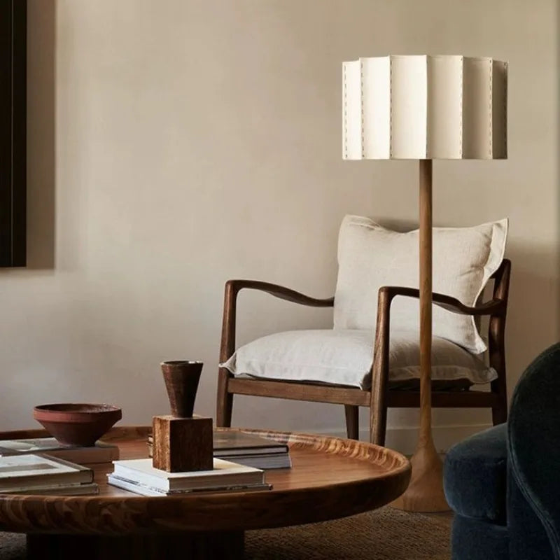 Wood Base Lamp – Pleated Fabric Table & Floor