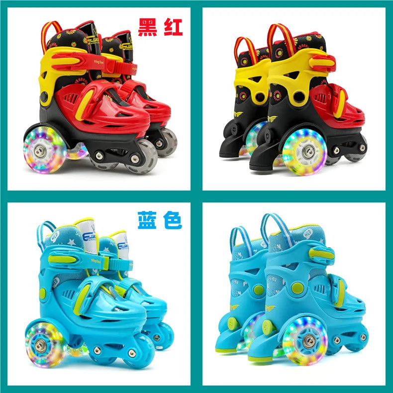Children's Double Row PU Roller Skates – High Elastic, Adjustable Size for Ages 2-8 Kids