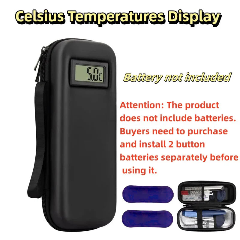 Insulin Cooler Travel Case with Temperature Display – Refrigerated Medicine Cooling Bag with Ice Pack & Diabetic Organizer
