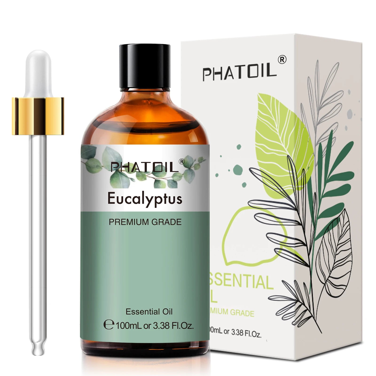 PHATOIL Essential Oils 100ml — Eucalyptus, Lavender, Vanilla, Jasmine, Lemon & Bergamot for Aromatherapy & Candle Making