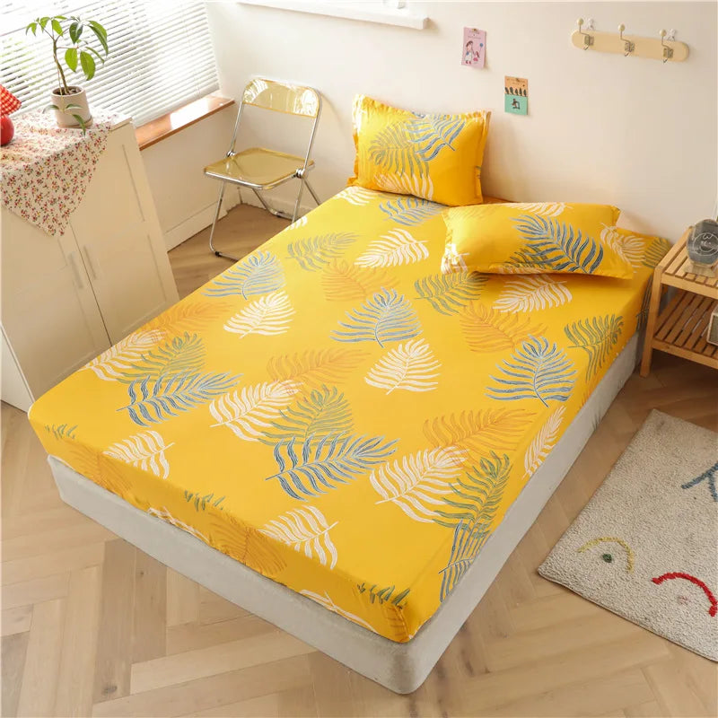 Fashion Print Elastic Fitted Sheet – Non-Slip Mattress Cover with Pillowcase, Multiple Sizes
