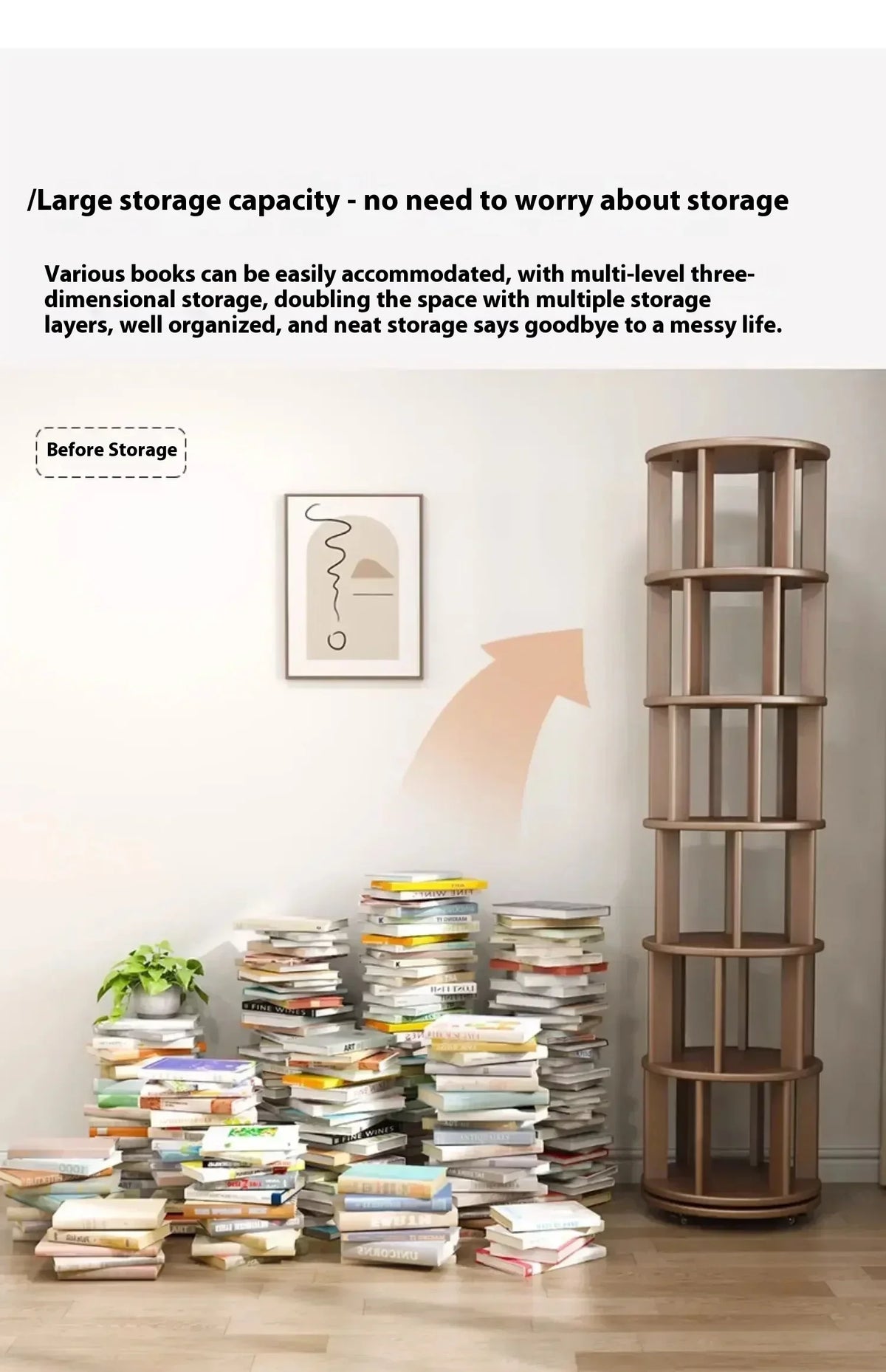 Vintage Rotating Bookcase – Compact Wooden Miniature House Display Shelf