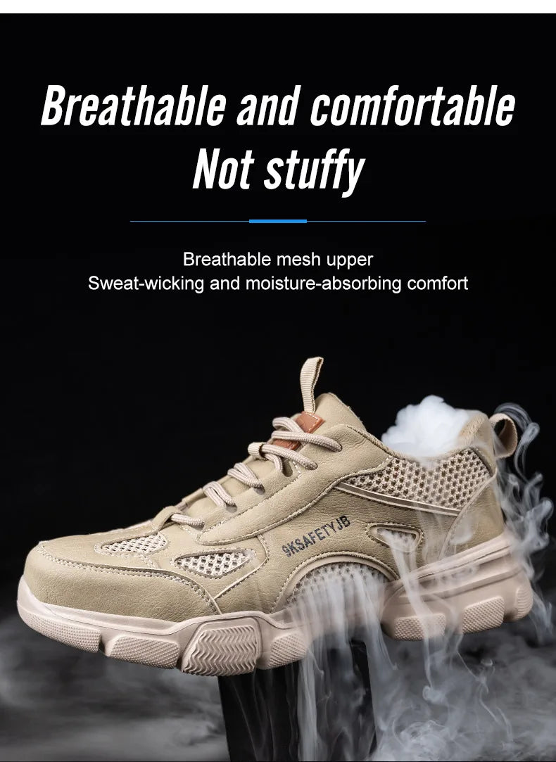 Steel Toe Safety Work Boots — Hollow Breathable Unisex Anti-Slip Construction Boots
