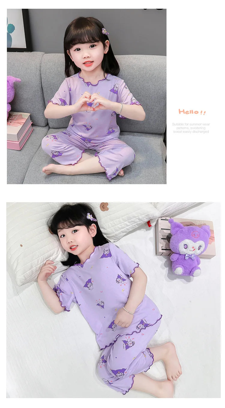 2026 Sanrio Kawaii Kids Pajamas Set | Hello Kitty & Kuromi 2-Piece Anime Loungewear