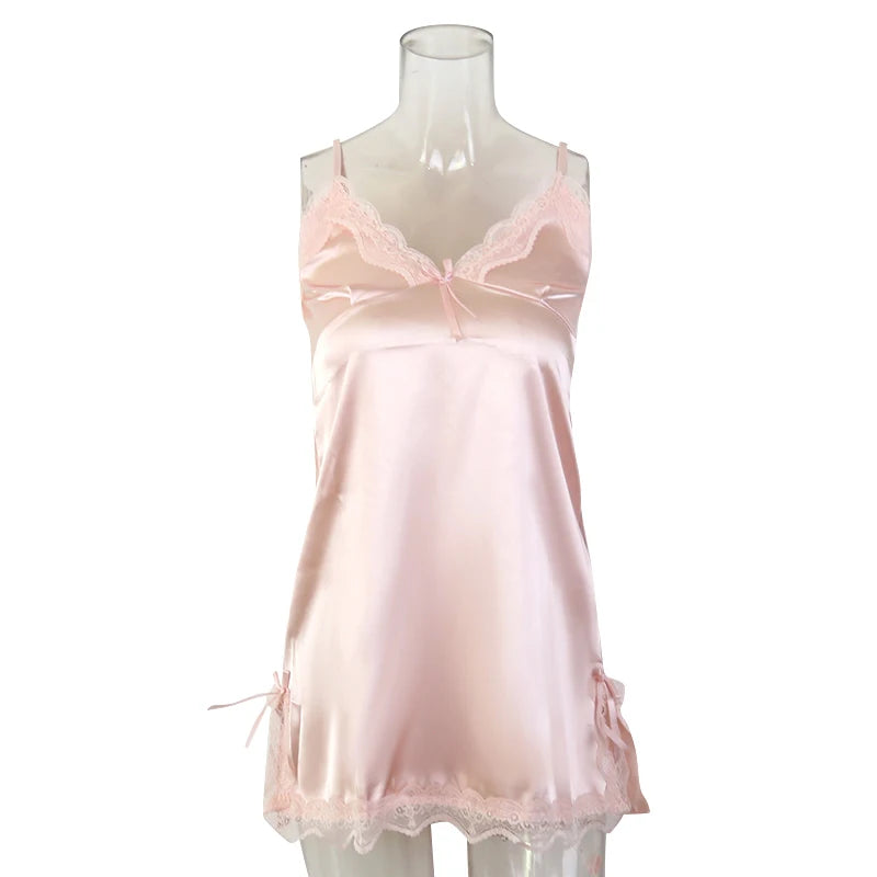 Women's Sexy Lace V-Neck Sleeveless Nightdress – Suspender Sleepwear for Ladies