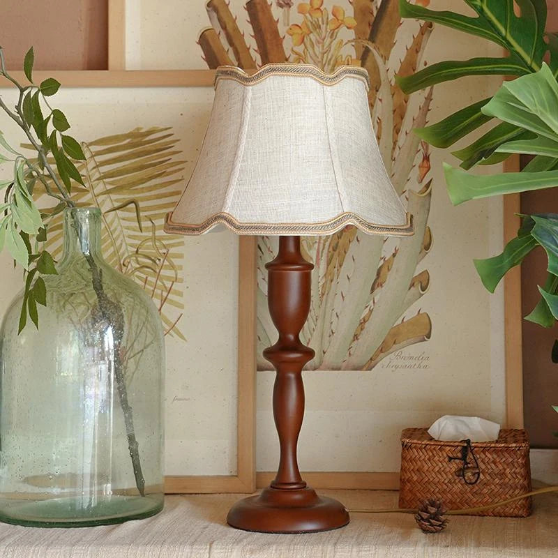 Wood Table Lamp – Vintage Fabric Shade