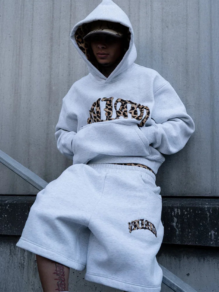 Y2K Leopard Embroidered Hoodie & Sweatpants Set – Trendy Casual Sport Unisex