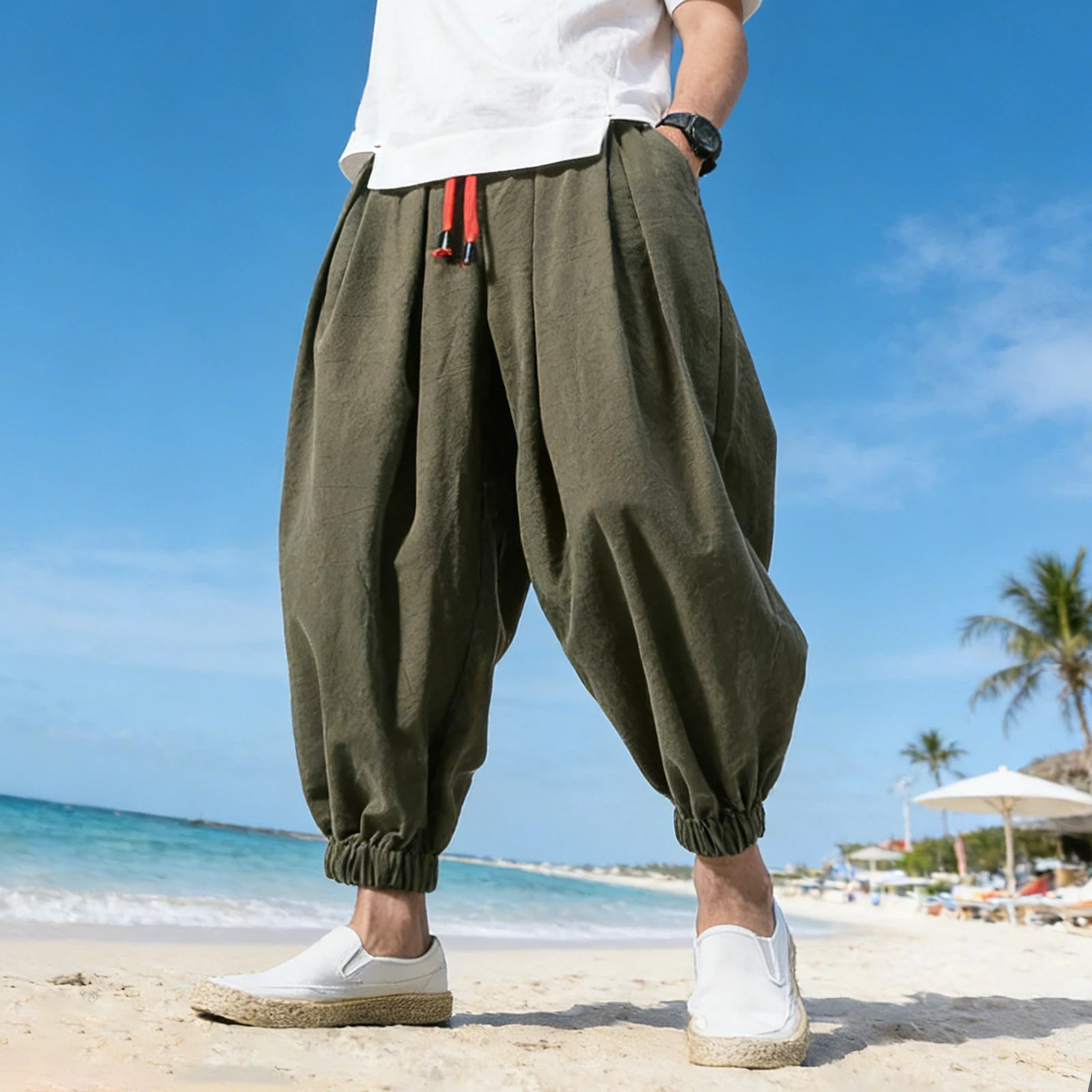 Men's Chinese Style Holiday Beach Pants — Relaxed Fit Printed Vacation Trousers