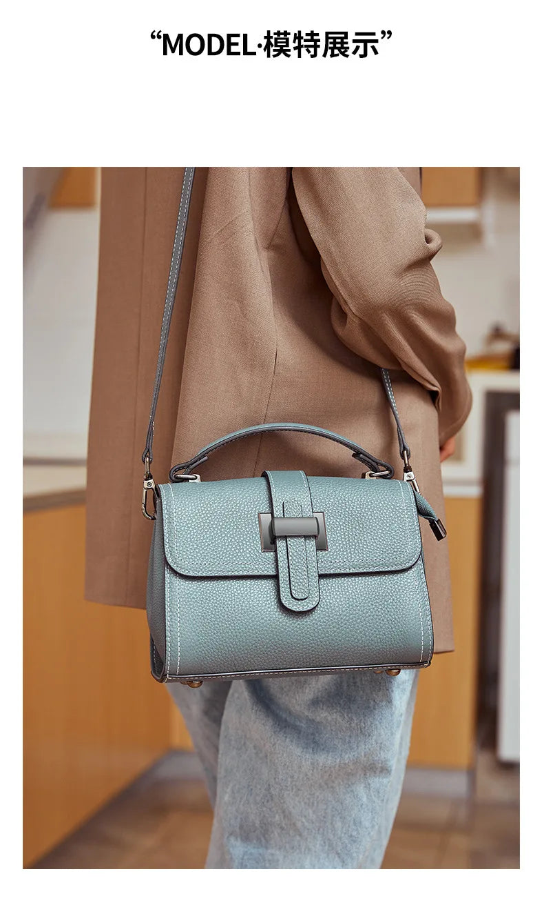 Genuine Cow Leather Square Satchel Shoulder Bag – All-Match Crossbody Messenger Handbag for Women