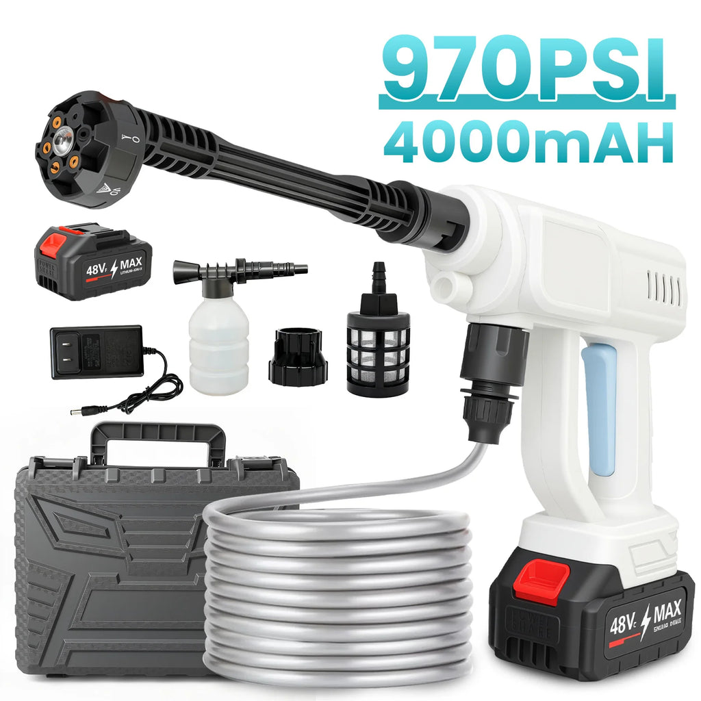 Cordless Pressure Washer – 21V, 6-in-1 Nozzle & Foam Kit