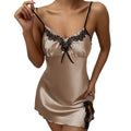 Silky Satin Spaghetti Strap Sleep Dress — Deep V Nightgown
