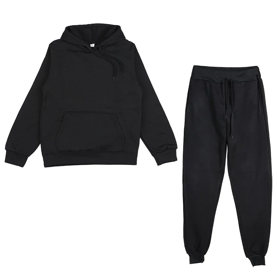 Men's Solid Color Hoodie & Pants Set – Casual Sport Tracksuit for Autumn Winter (S–3XL)