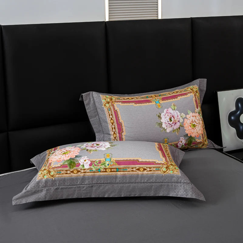 600TC Egyptian Cotton Bedding Set – Birds & Flowers Leaf Print, 16 Colors, Queen to US King
