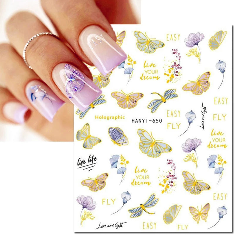 3D Summer Tropical Nail Art Sticker Decals — Palms, Butterflies & Flowers