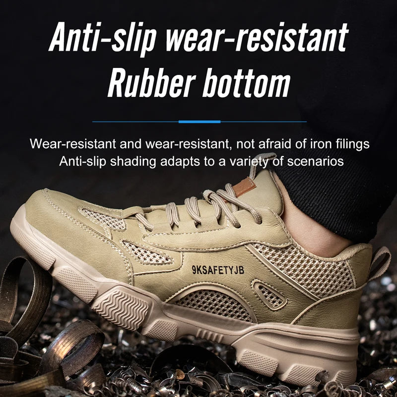 Steel Toe Safety Work Boots — Hollow Breathable Unisex Anti-Slip Construction Boots