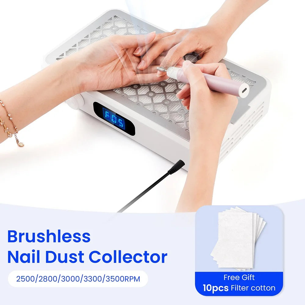 Professional Turbo Nail Dust Collector – Brushless Two-Fan Strong Suction Nail Vacuum Extractor