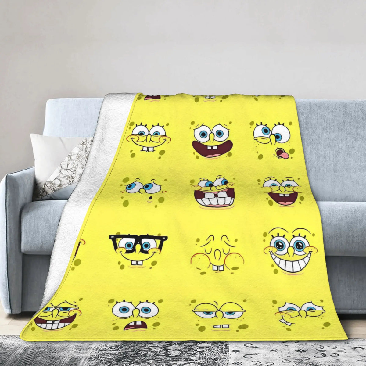 SpongeBob Flannel Throw Blanket – Soft Breathable Character Blanket for Bed, Lounge & Summer