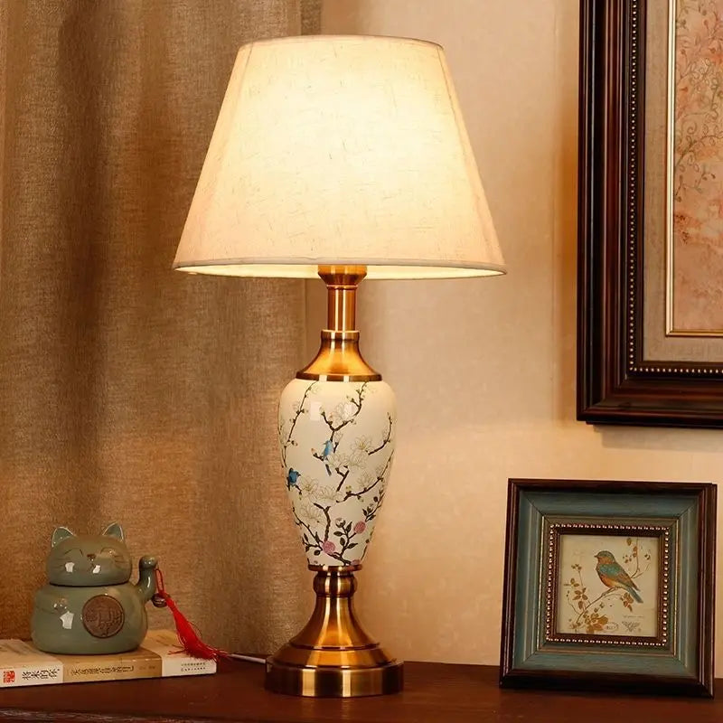 French Style Ceramic Lamp – Fabric Shade