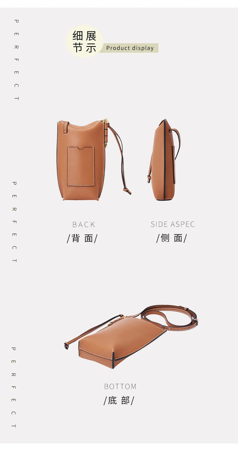 100% Genuine Cowhide Leather Mini Baguette Crossbody Bag – Phone Shoulder Bag for Women