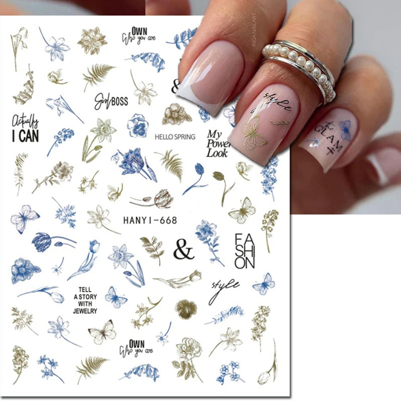 3D Summer Tropical Nail Art Sticker Decals — Palms, Butterflies & Flowers