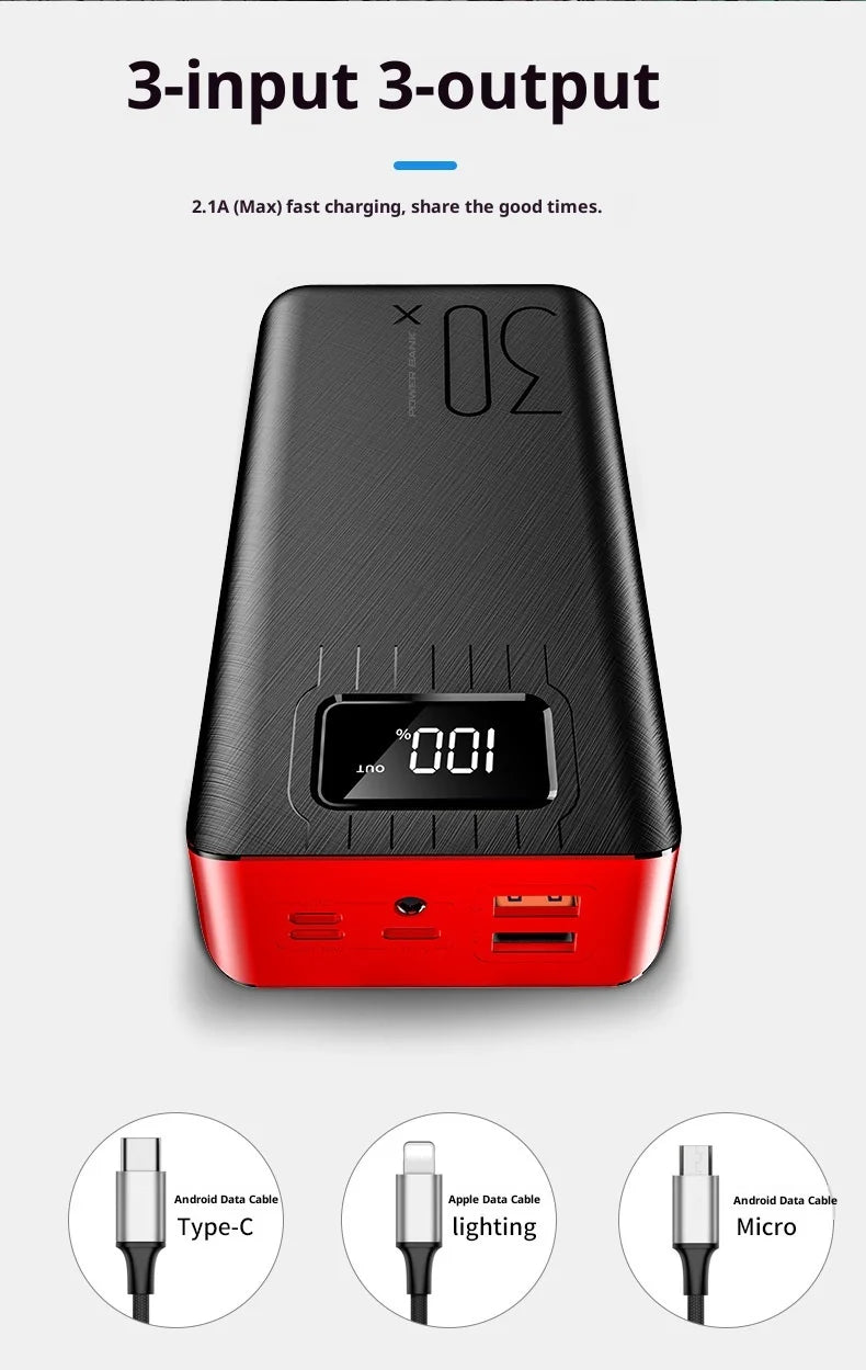 30000mAh Power Bank — High-Capacity Portable Charger for Phones & Tablets
