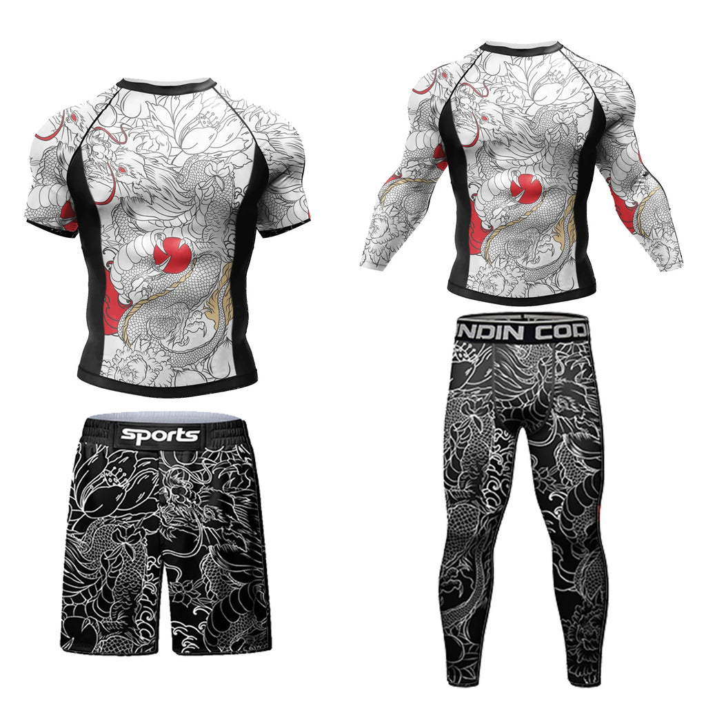 MMA BJJ Rash Guard 3D Print Compression T-Shirt & Pants – Durable Boxing Jogging Tracksuit