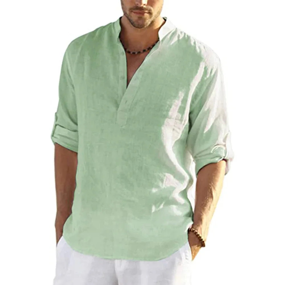 Men's Cotton Linen Long Sleeve Shirt — Loose Casual Blouse for Spring & Autumn