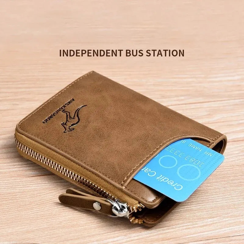 Men's RFID Leather Business Wallet – Zipper Card Holder Purse with RFID Protection