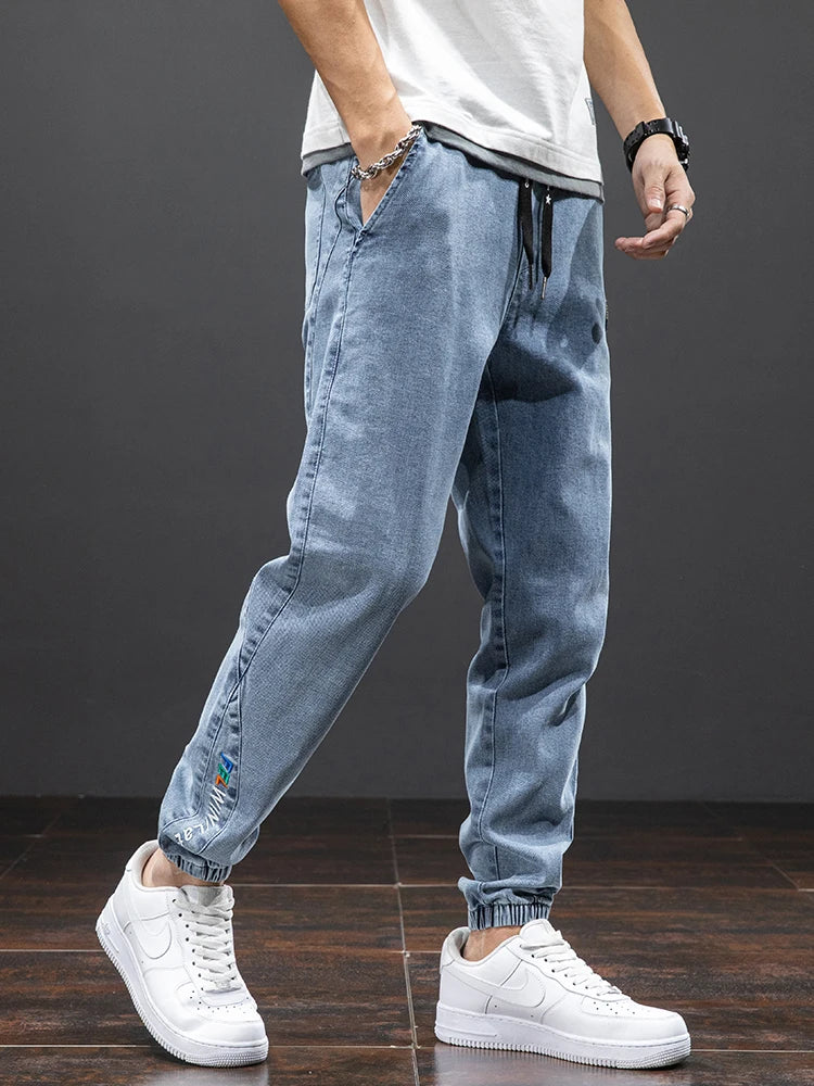 Men's Baggy Cargo Denim Jogger Pants — Streetwear Harem Jean Trousers Plus Size