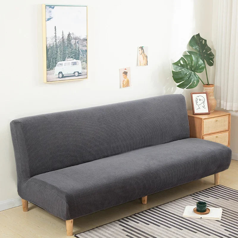 Armless Futon Sofa Bed Cover – Polar Fleece Elastic Slipcover for Folding Furniture & Bench