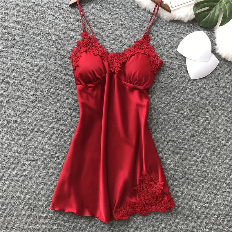 Women's Ice Silk Suspender Nightdress | Satin Halter Slip Dress Sleepwear