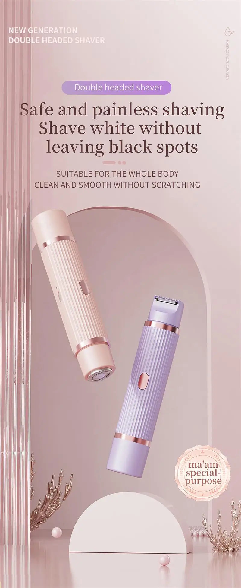 Peicon Women's Dual-Head Electric Epilator & Body Shaver – IPX7 Waterproof, USB Rechargeable