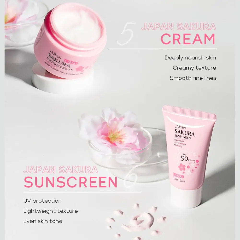 LAIKOU Sakura 6-Piece Skincare Gift Set – Full Routine with Cleanser, Toner, Serum, Eye Cream, Cream & Sunscreen