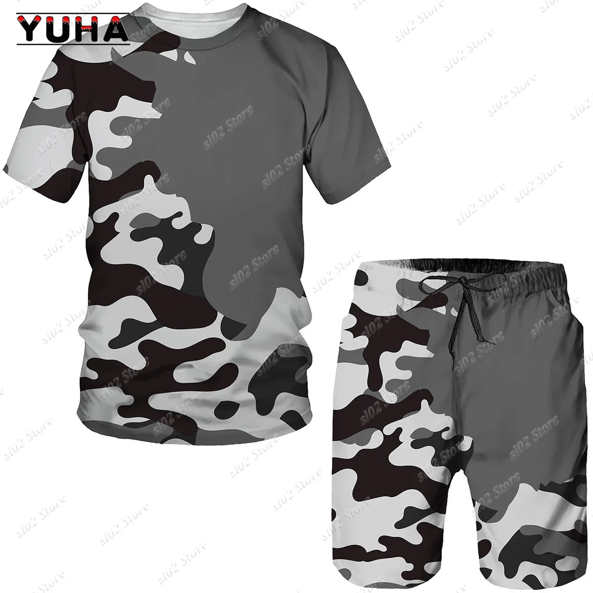 Men's Camouflage T-Shirt & Shorts Tracksuit Set – Outdoor Camping Hunting Sport