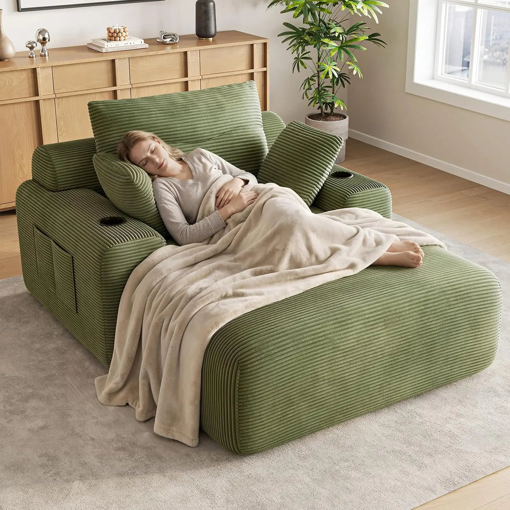69-Inch Corduroy Boneless Chaise with Cup Holders