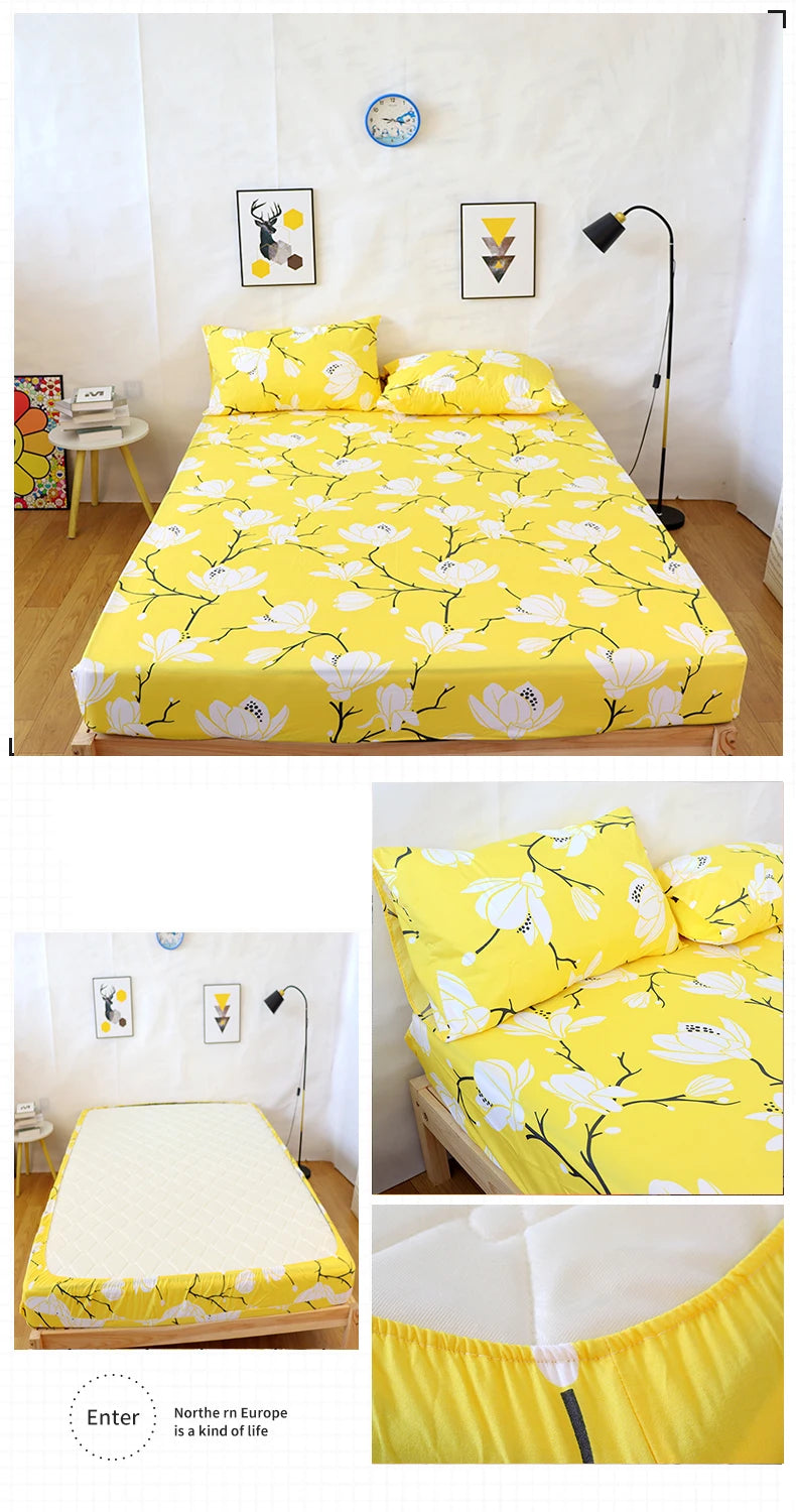 Marble Print Fitted Bed Sheet – Elastic Band, Single to King, All-Around Bed Cover