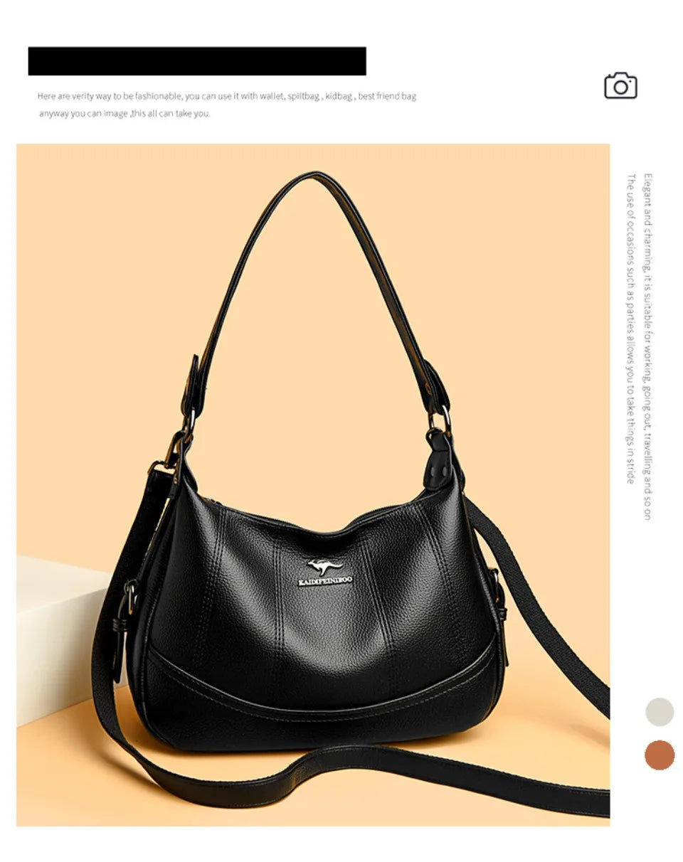 VANDERWAH Genuine Leather Two-Layer Flap Shoulder Bag – Luxury Crossbody Messenger Handbag for Women