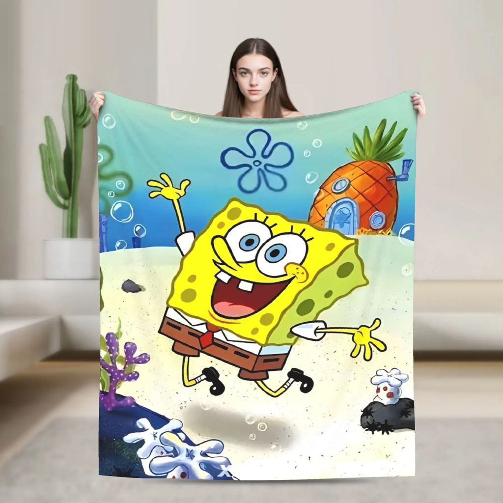 SpongeBob Flannel Throw Blanket – Soft Breathable Character Blanket for Bed, Lounge & Summer