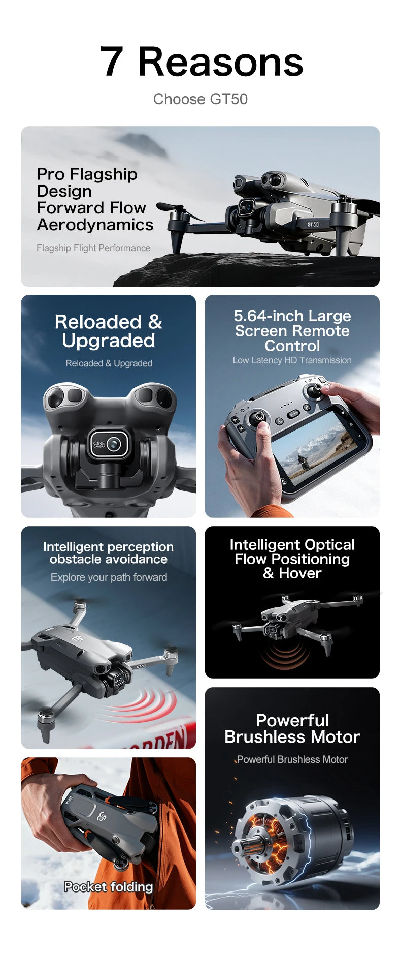 GT50 Camera Drone with Screen Remote & FPV