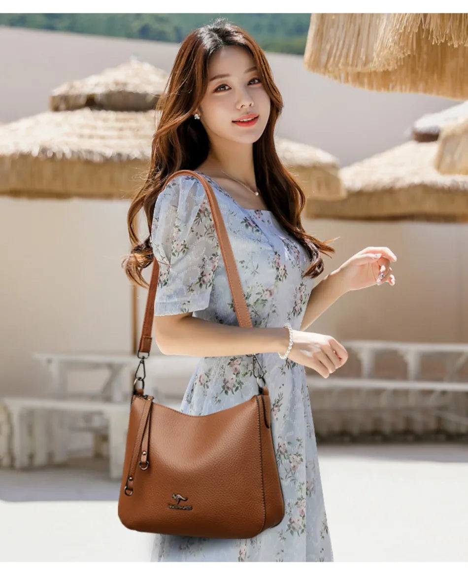 VANDERWAH Genuine Cow Leather Letter Sequin Crossbody Tote – Luxury Designer Shoulder Bag for Women