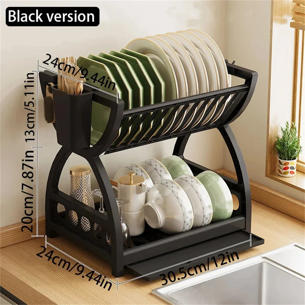 Stainless Steel Kitchen Drain Bowl & Dish Storage Rack — Chopstick & Utensil Organizer