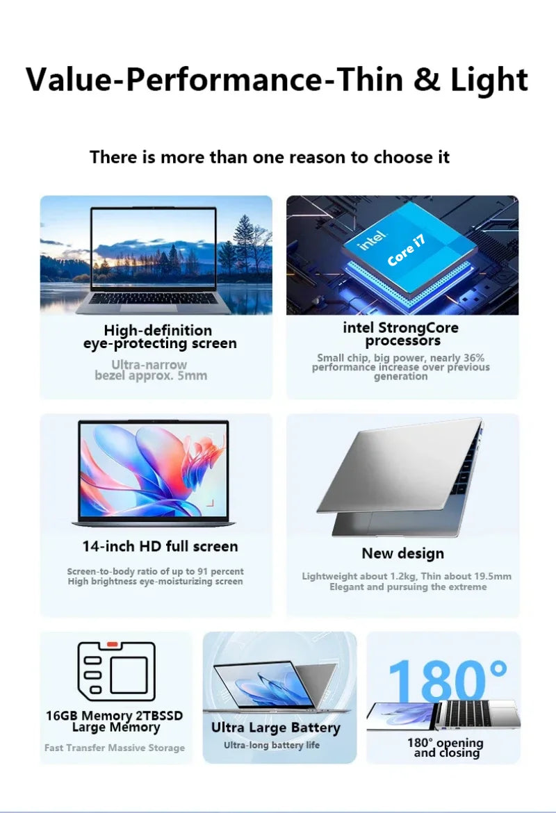 14.1" Intel Core i3-6100U Ultra Slim Laptop – Up to 32GB DDR3, 2TB SSD, Windows 11 Pro