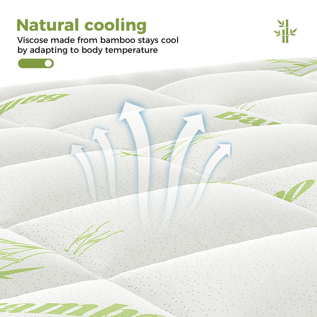 Bamboo Fiber Mattress Topper – 400g Thick Cooling Pad for Back Pain Relief with Deep Pocket Fit