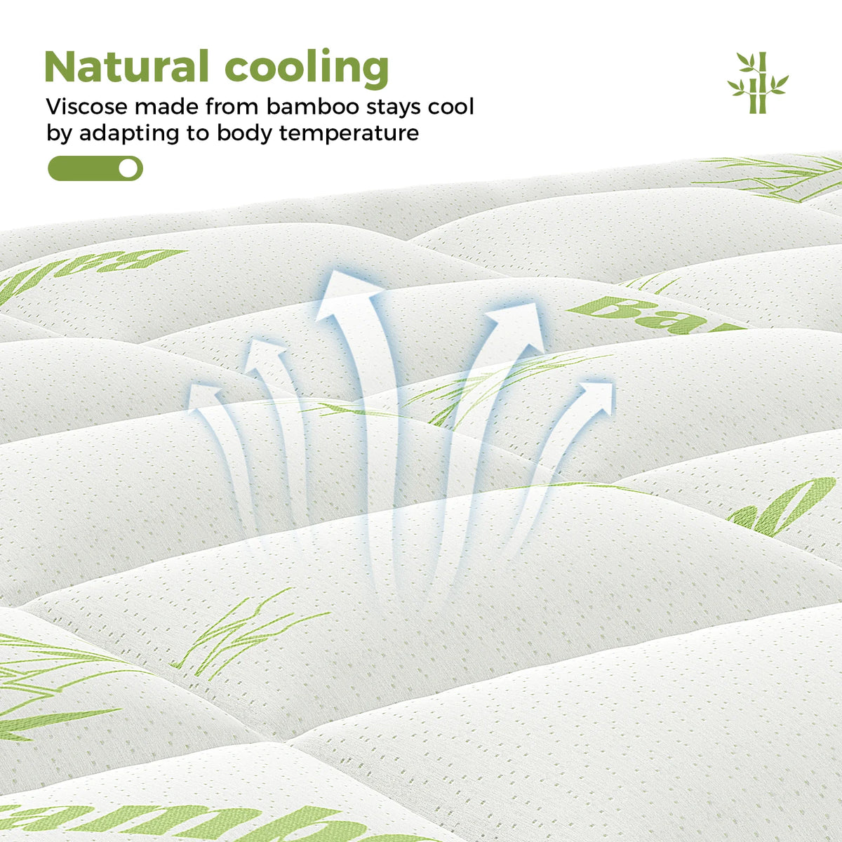 Bamboo Fiber Mattress Topper – 400g Thick Cooling Pad for Back Pain Relief with Deep Pocket Fit