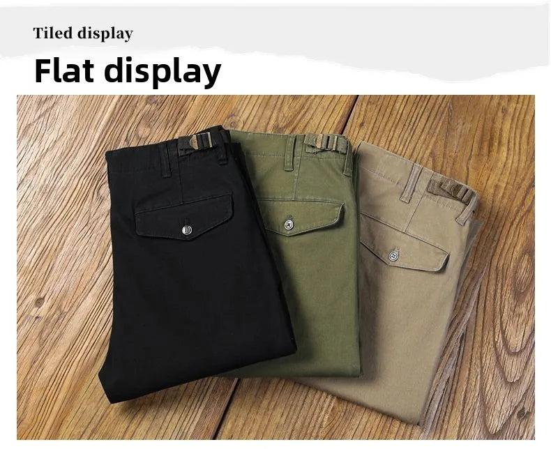 Men's Vintage Straight Leg Cotton Workwear Trousers — Loose Fit Retro Pants for Autumn & Winter